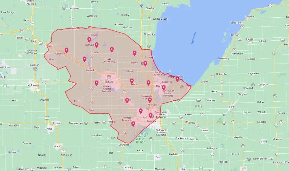 Map of service areas
